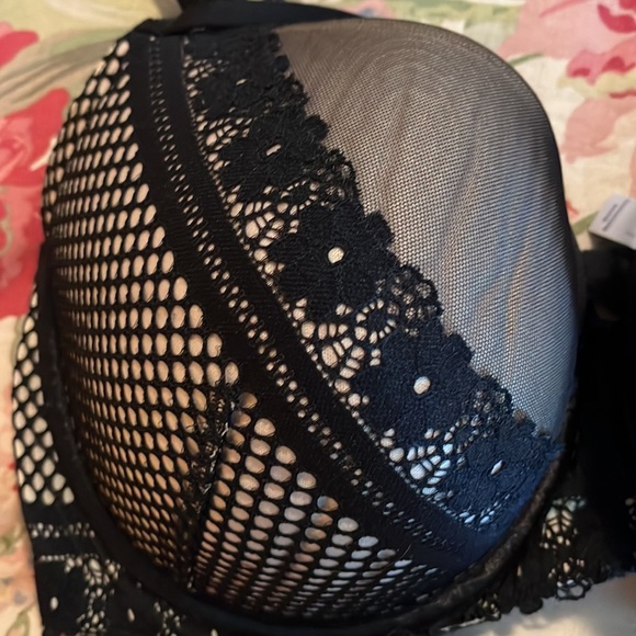 CACIQUE Size 42DDD Black Lace Nude Illusion Pad Bra PushUp Underwire SEXY $58NEW - Picture 8 of 12